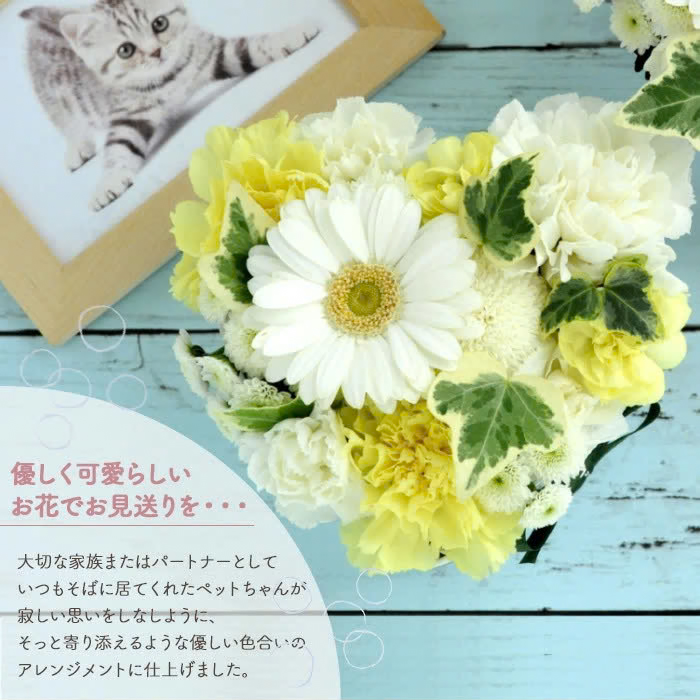 ペットのお供えハートケーキ お悔やみ アレンジメント