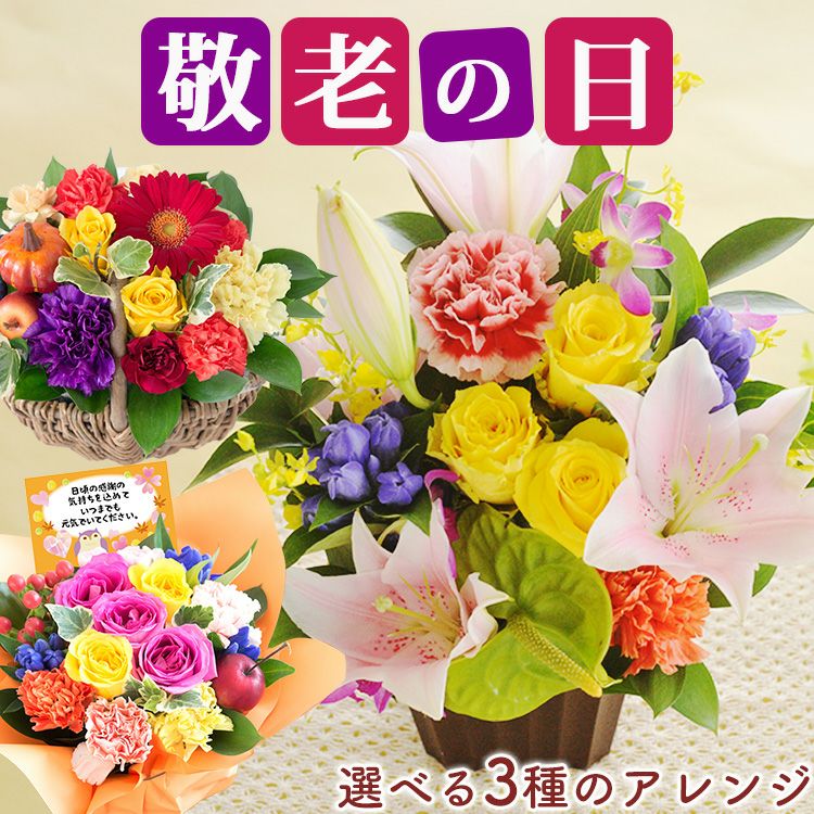 敬老の日ギフト 2023 選べるフラワーアレンジメント 3種 生花 FKKE | Flower Kitchen JIYUGAOKA