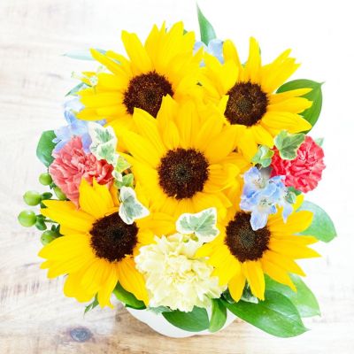  選べるピック付き ひまわりアレンジ 誕生日 アレンジメント プレゼント