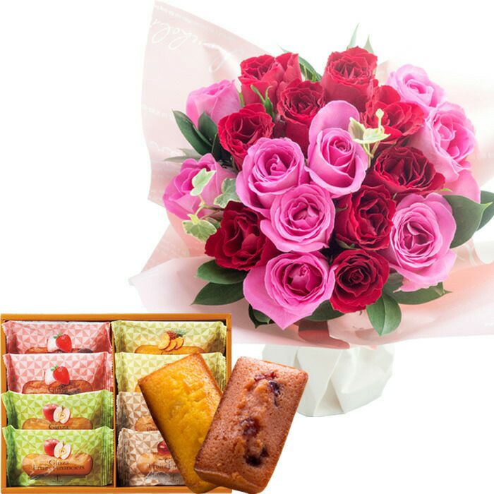 18本バラスタンディングブーケ+【銀座千疋屋】銀座フルーツフィナンシェ