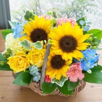 バラひまわりバスケット 誕生日 アレンジメント プレゼント