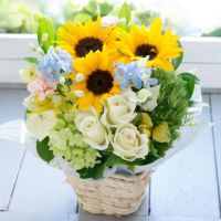  ひまわりと白バラのサマーアレンジ 誕生日 アレンジメント プレゼント