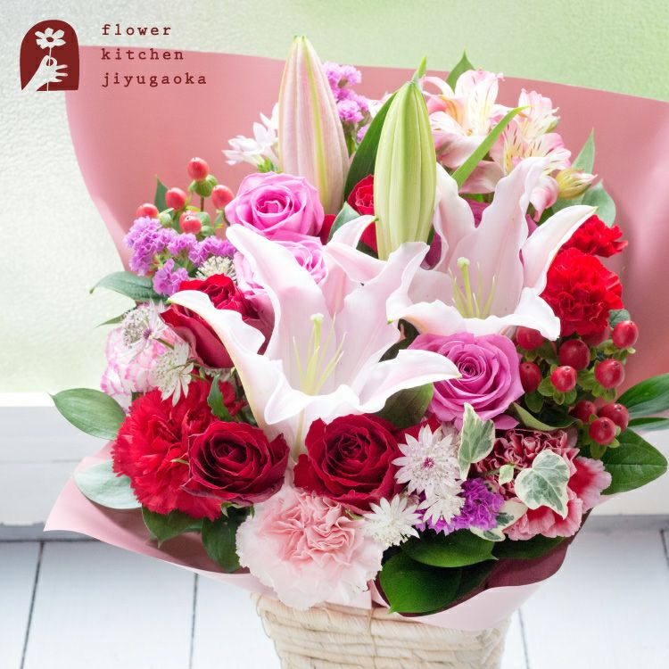ユリとバラのアレンジ 誕生日 アレンジメント プレゼント