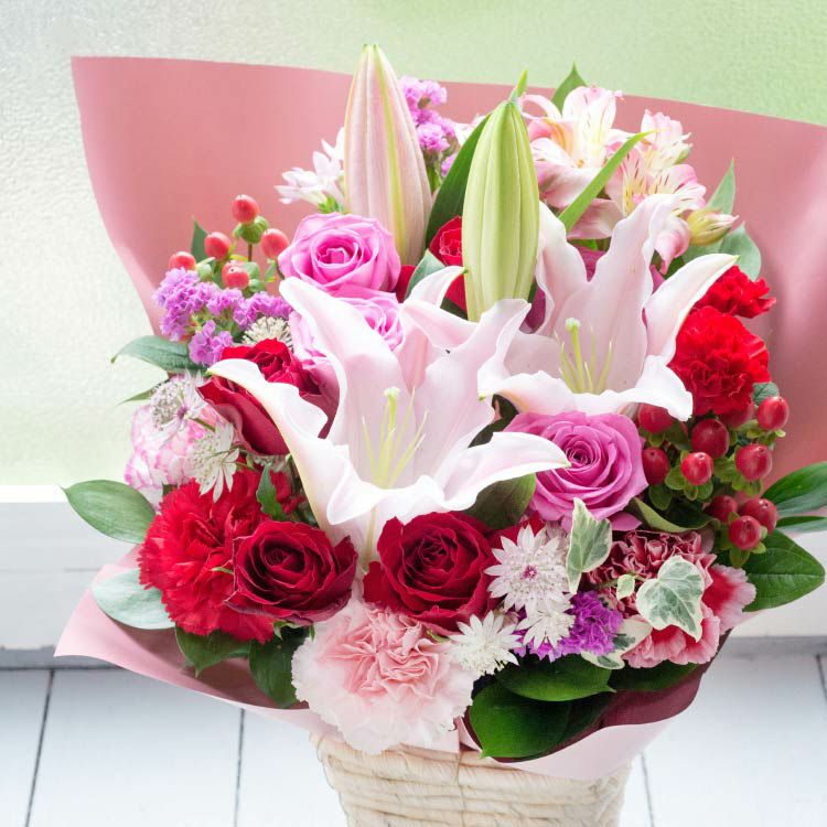 ユリとバラのアレンジ 誕生日 アレンジメント プレゼント