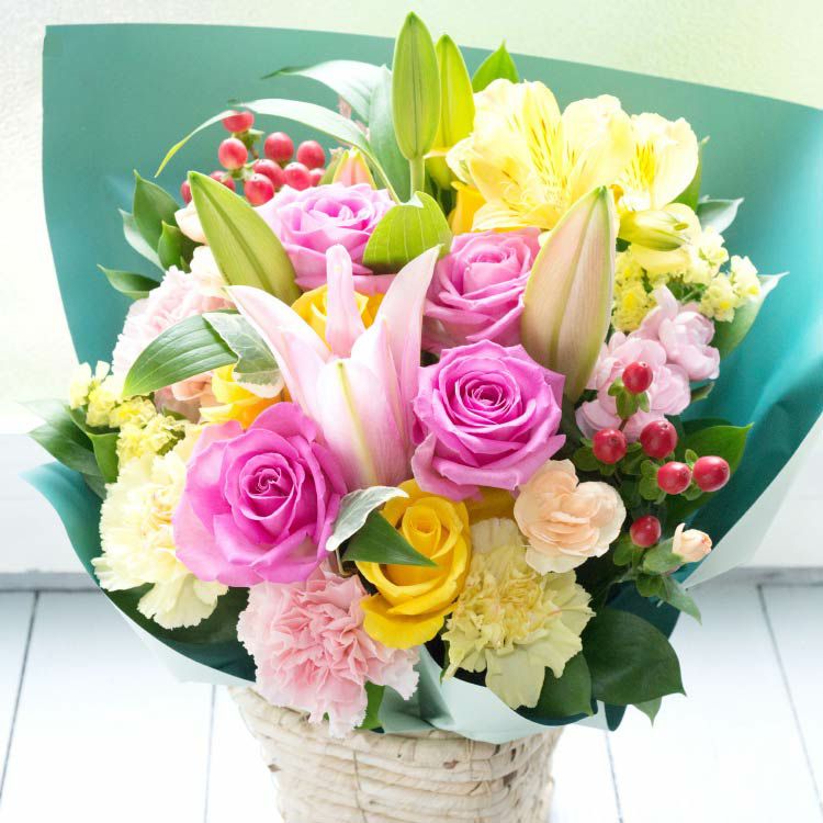 ユリとバラのアレンジ 誕生日 アレンジメント プレゼント